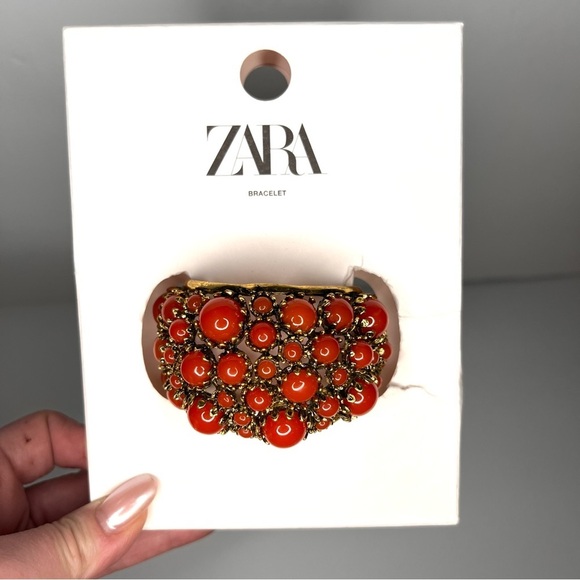 ZARA Red/Orange Stone and Metal Cuff Bracelet - Picture 8 of 8
